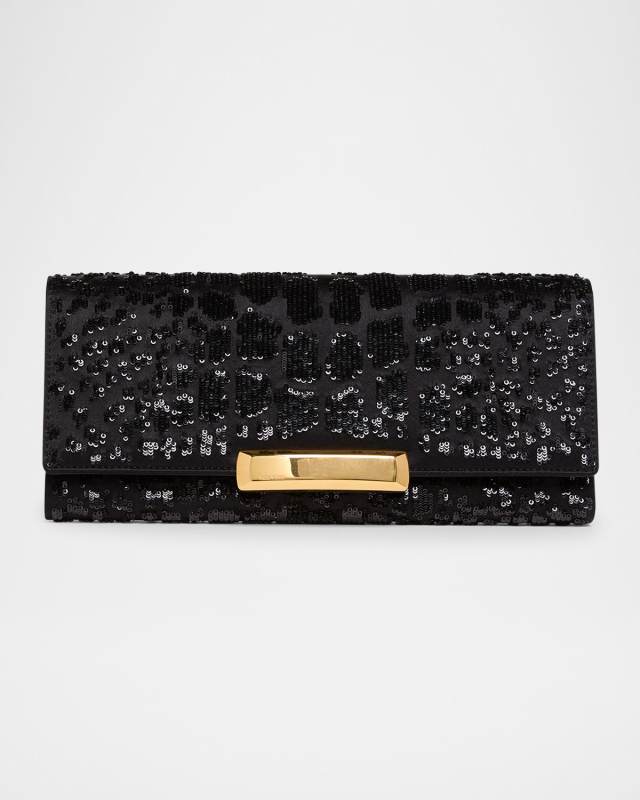 Bar Croc-Effect Sequin Clutch Bag in Viscose and Leather